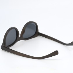 Ανδρικά & Γυναικεία Polarized Γυαλιά Ηλίου με Σκούρο Ξύλινο Σκελετό & Μαύρους Στρογγυλούς Φακούς