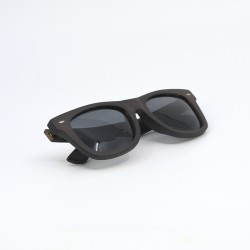 Ανδρικά & Γυναικεία Polarized Γυαλιά Ηλίου με Σκούρο Ξύλινο Σκελετό & Μαύρους Τετράγωνους Φακούς